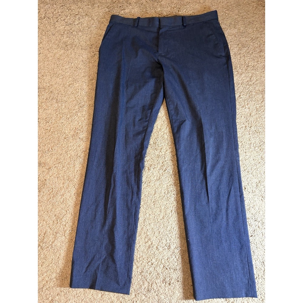 Perry Ellis Dress Pants Men's Size 33x30 Navy Pinstripe Flat Front Slash Pockets